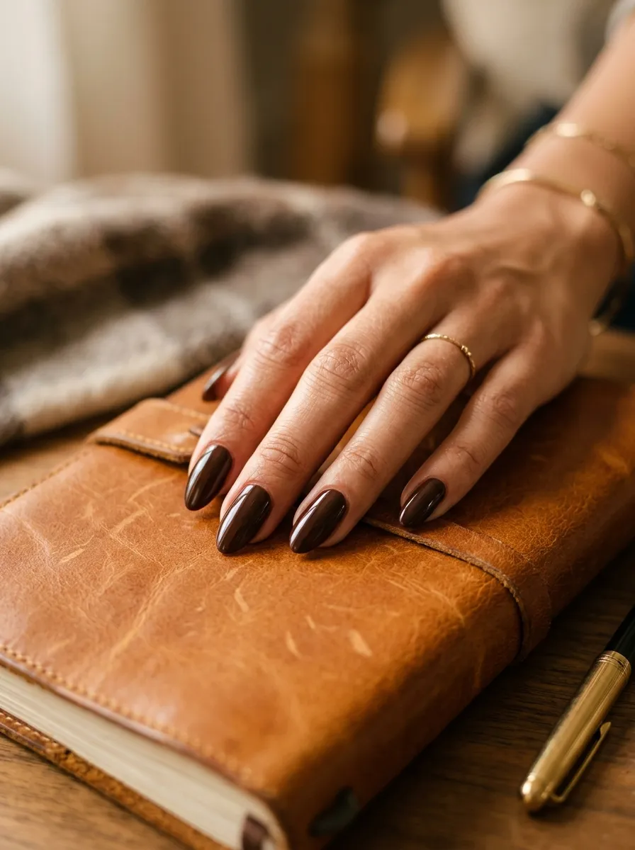 Dark Chocolate Brown Glossy Nails