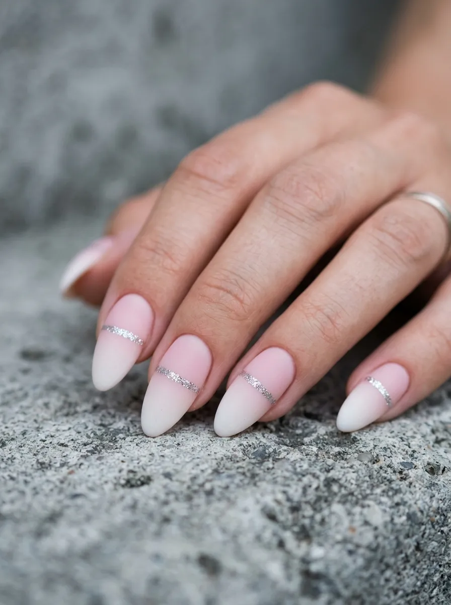 Matte Pink Ombre with Glitter Accent Line