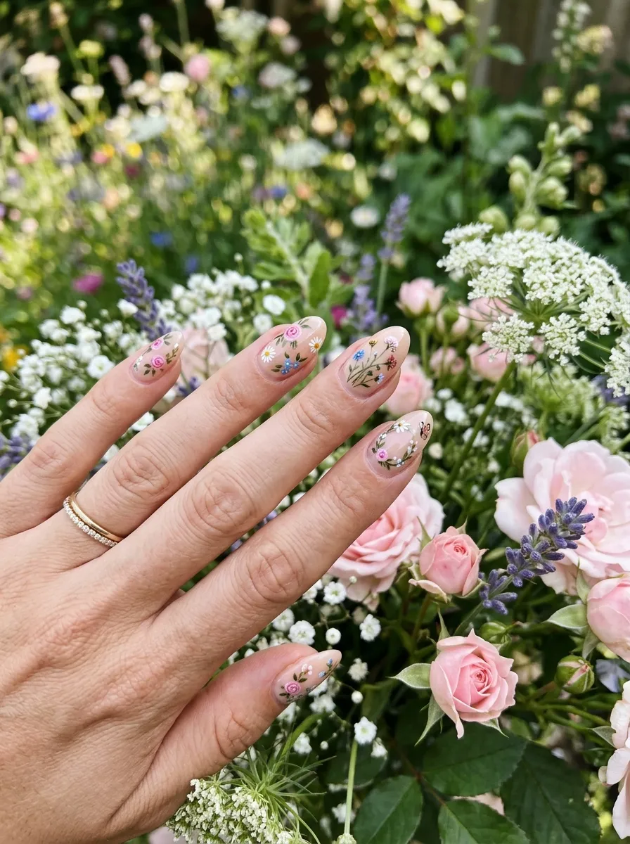 Delicate Floral Hand Painted Nails