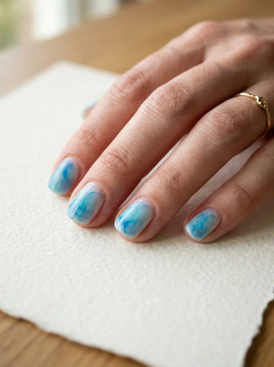 Watercolor Blue Nails