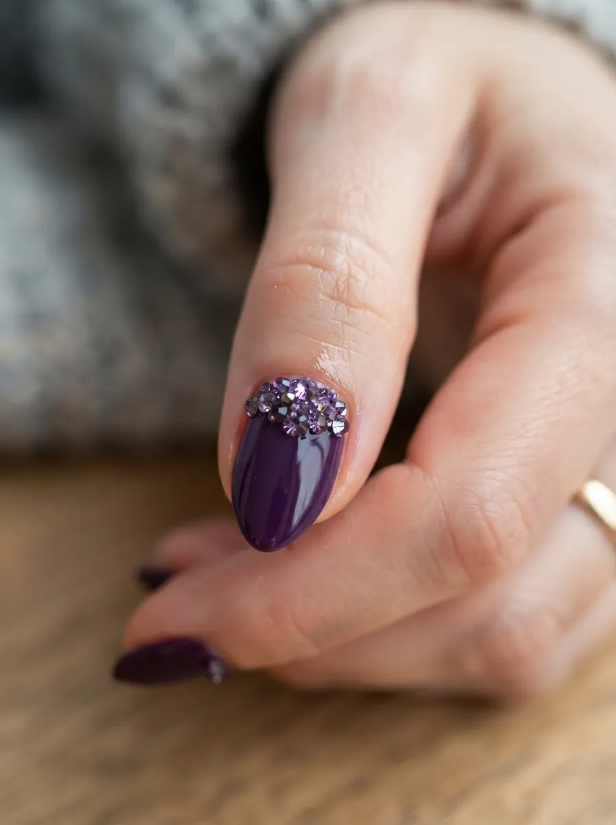 Amethyst Crystal Embellished Nails