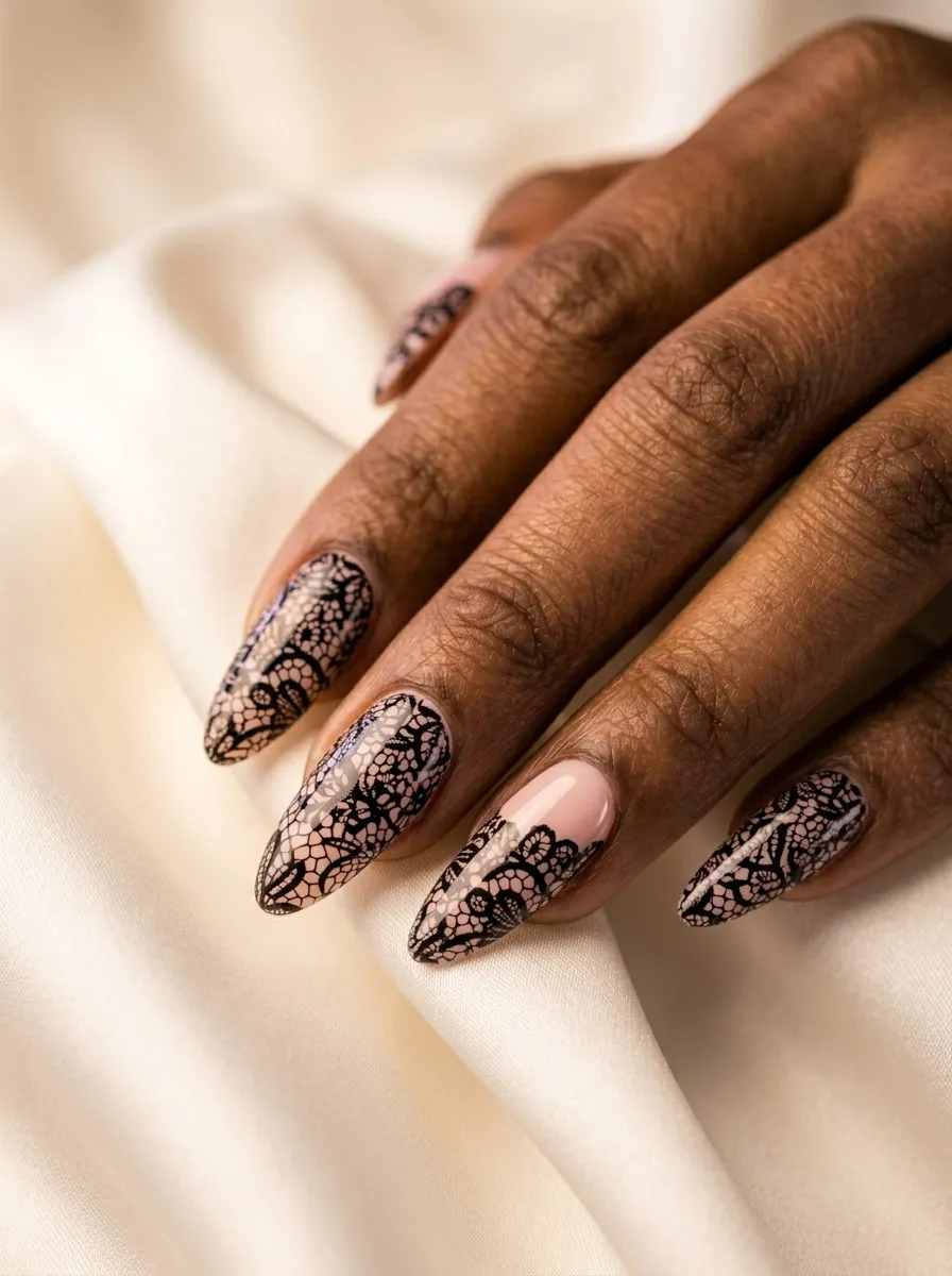 Black Lace Overlay Nails