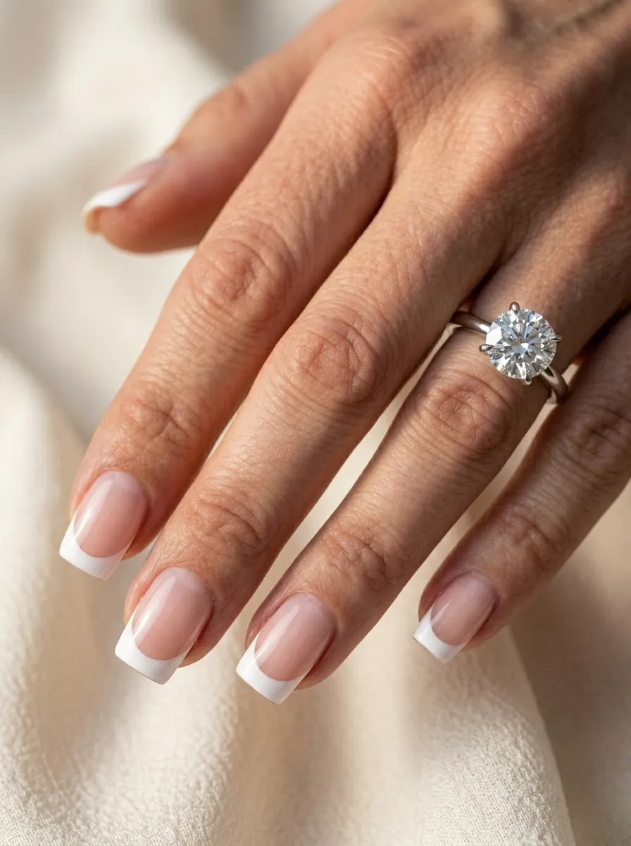 Barely There Pink Square Nails with White Tips