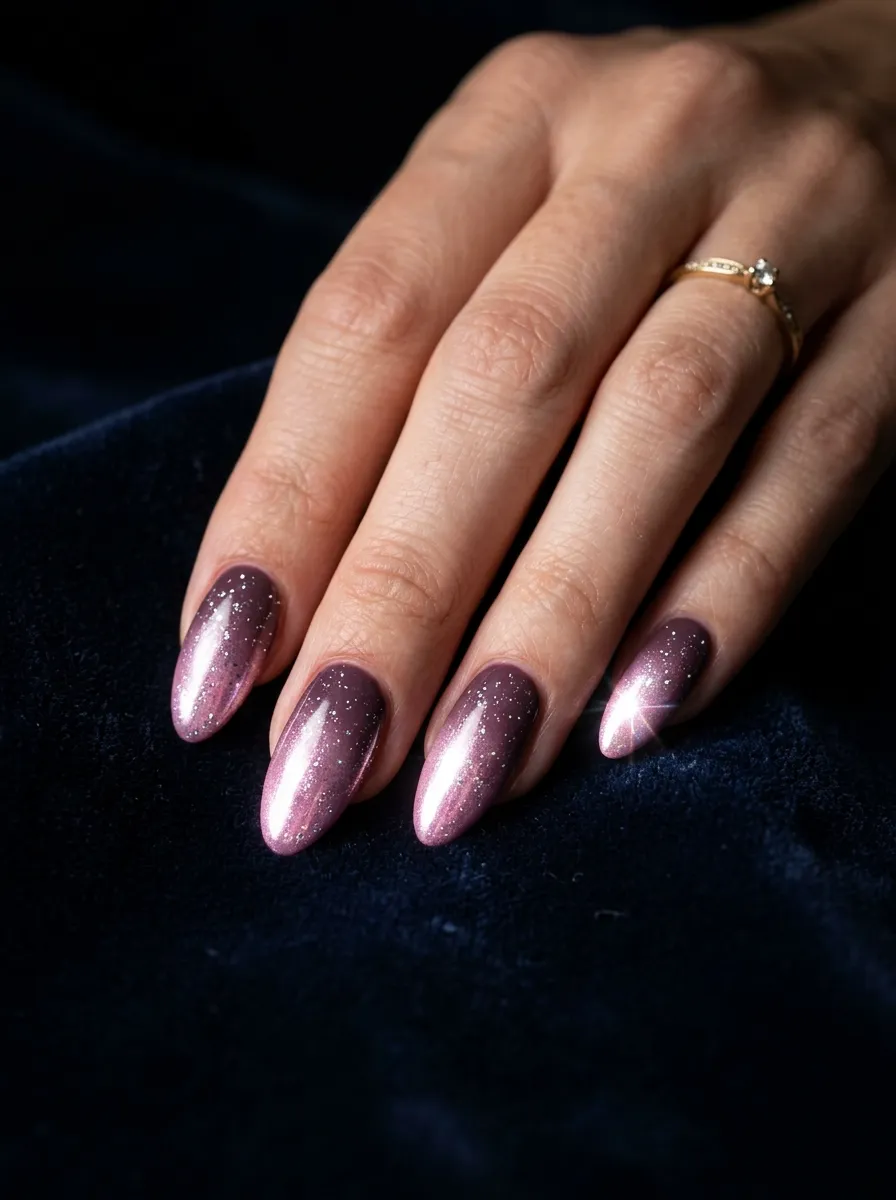 Pink Chrome Galaxy Nails