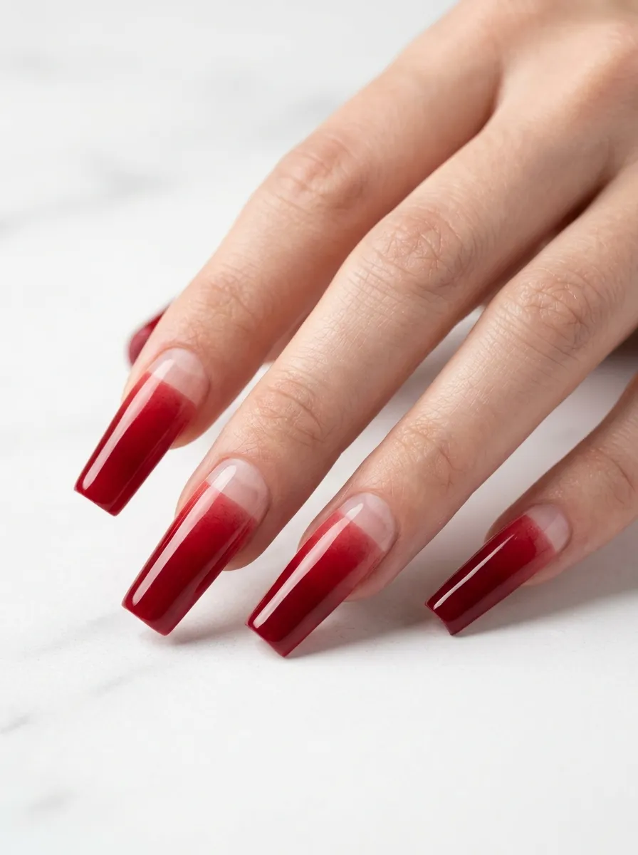 Ombre Red Nails With Negative Space