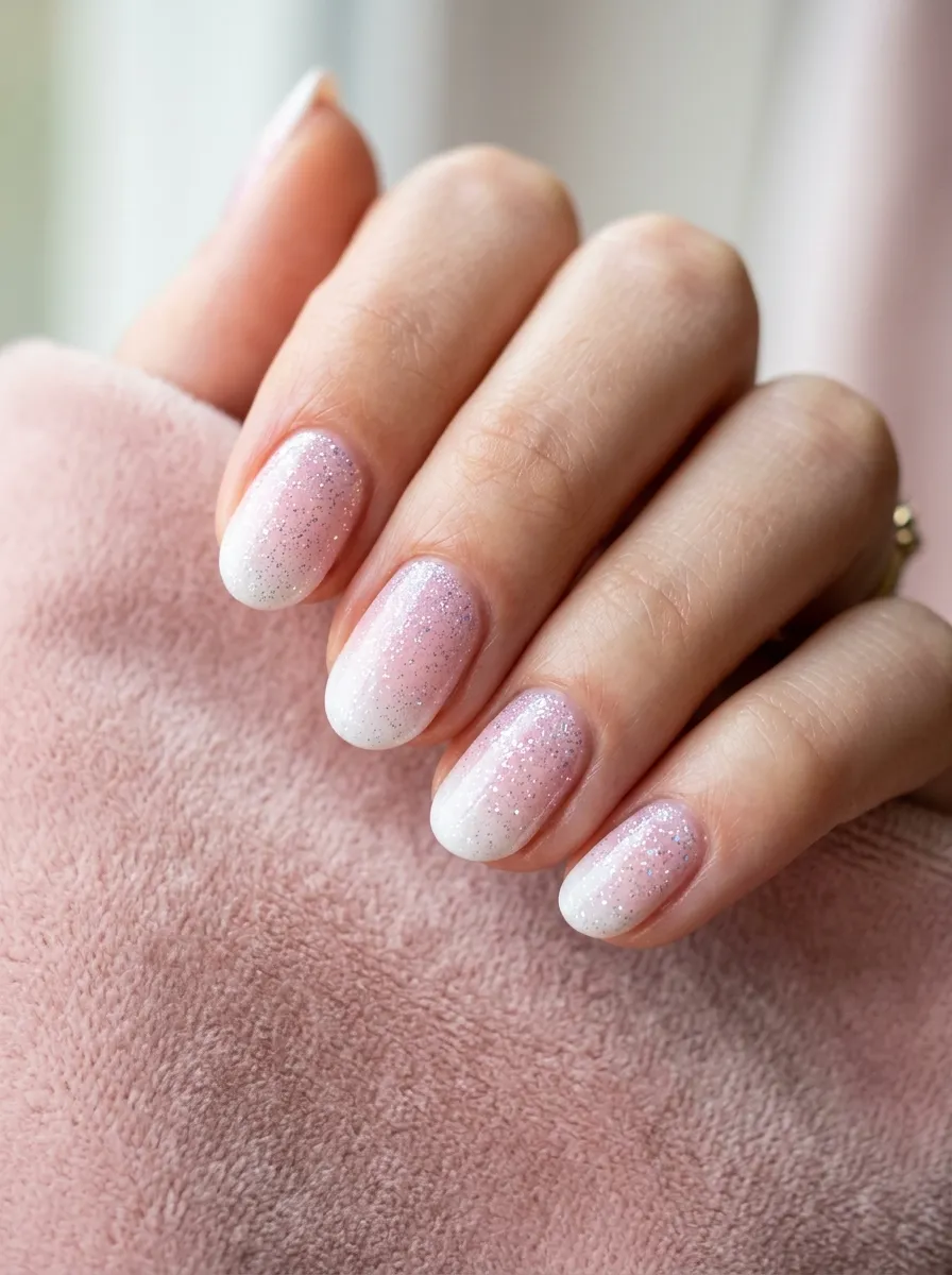 Baby Pink to White Ombre with Iridescent Glitter