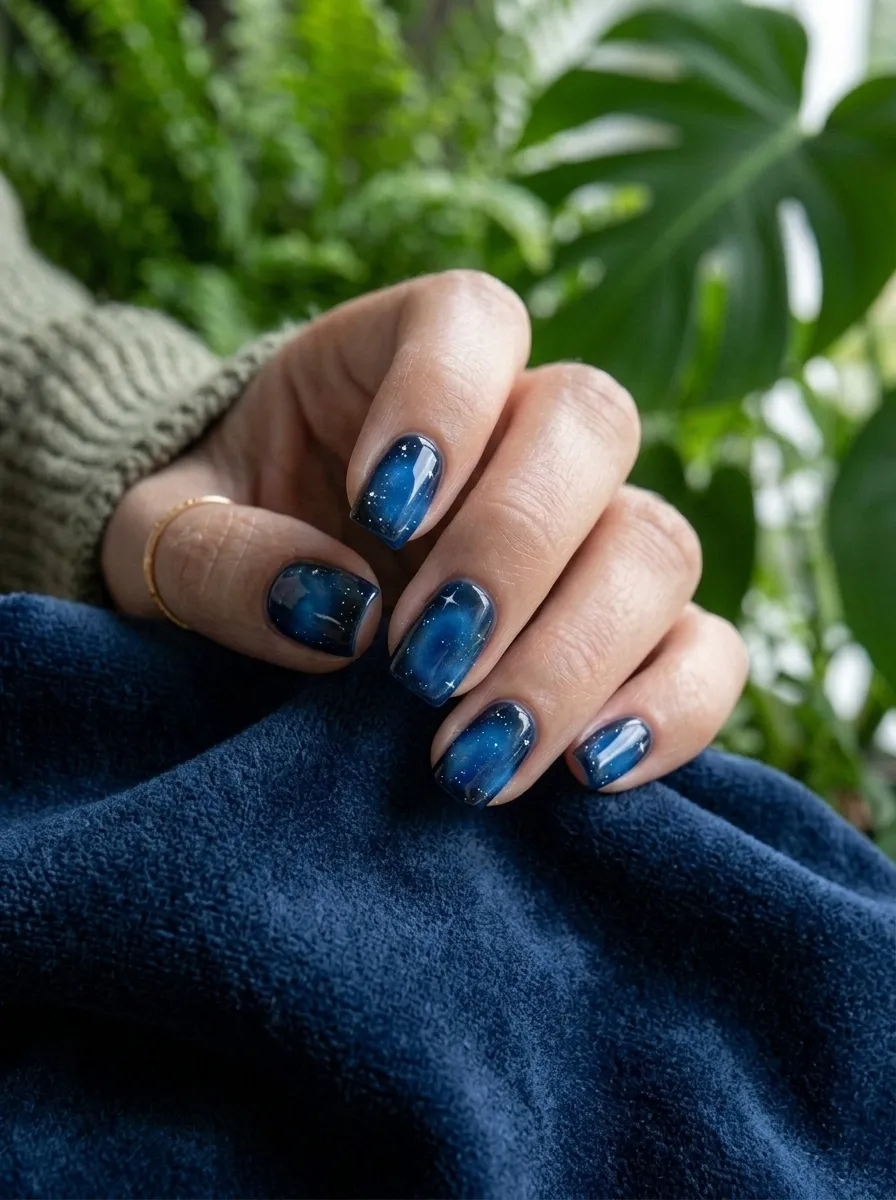 Blue Aura Galaxy Nails