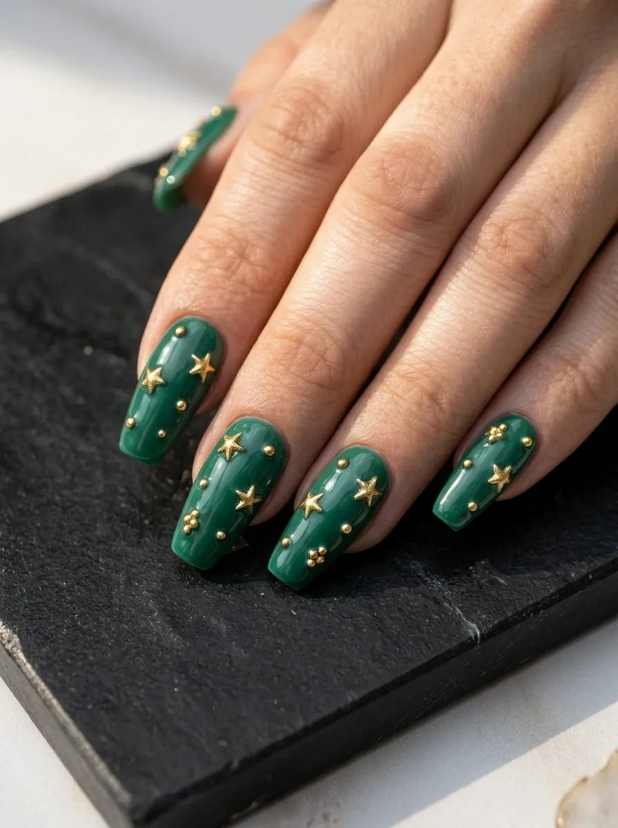 Jade Nails With Raised Gold Nail Art