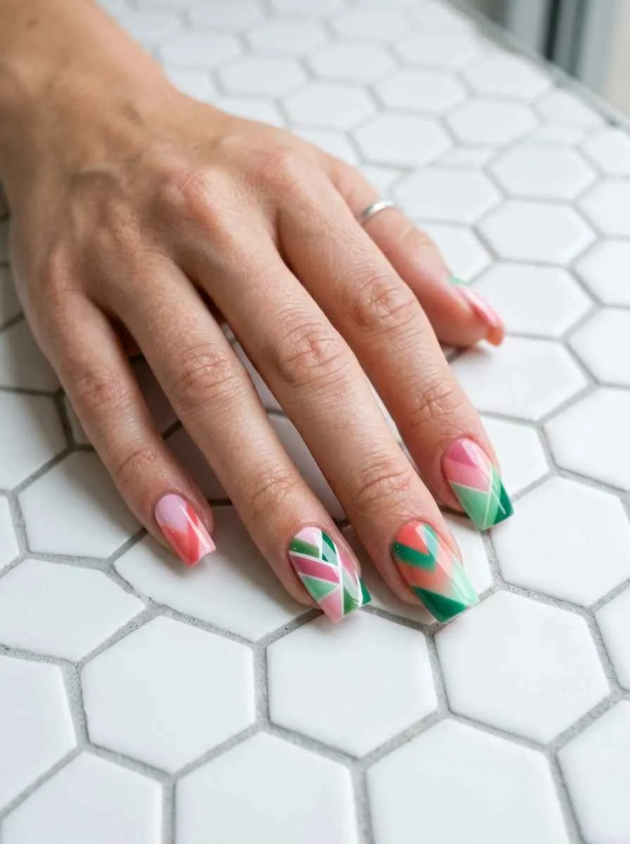 Geometric Pink and Green Ombre