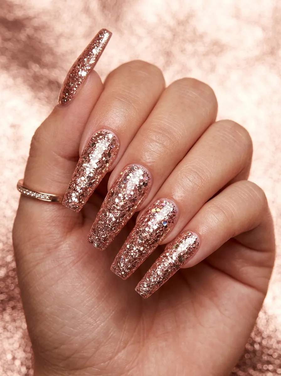 Glitter Ombre Coffin Nails in Blush and Pearl