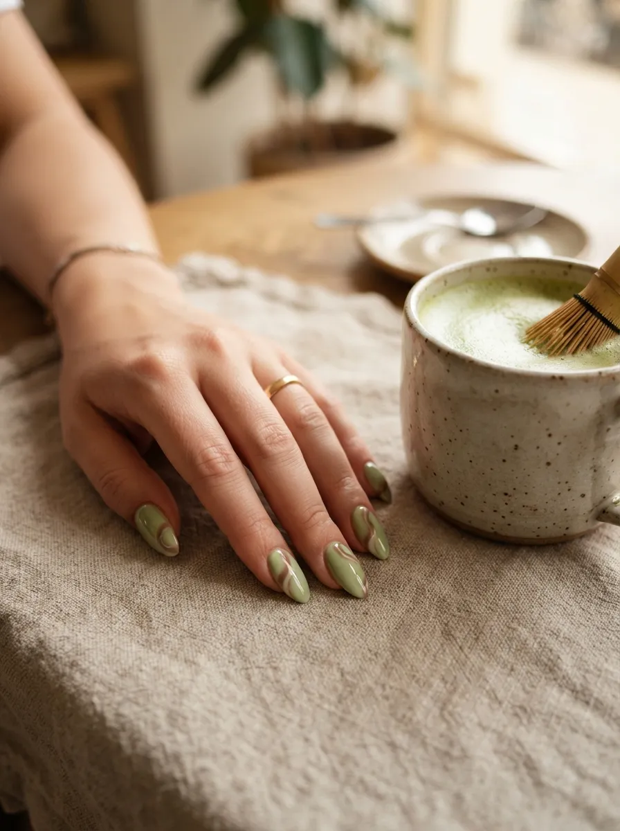 Matcha Green with Brown Swirls