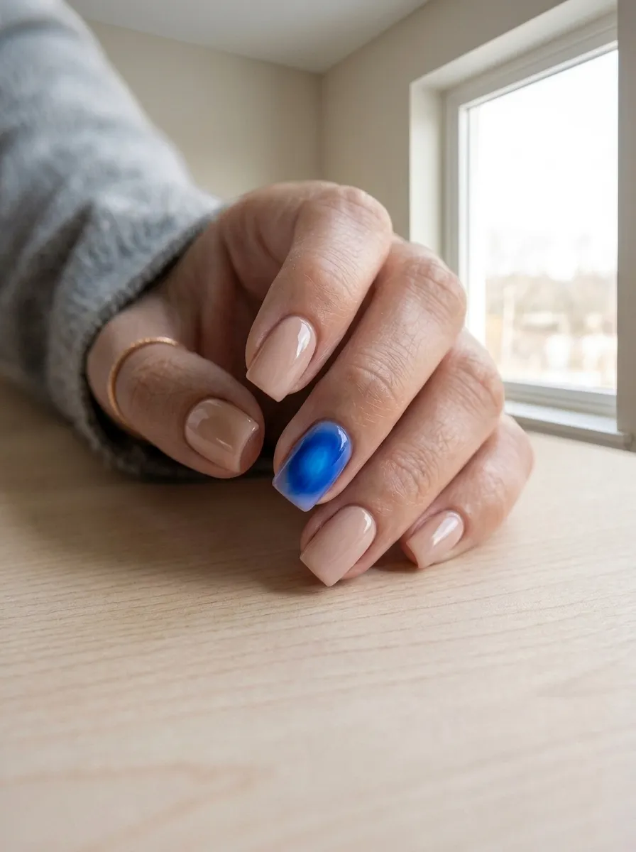 Blue Aura Accent Nail Design