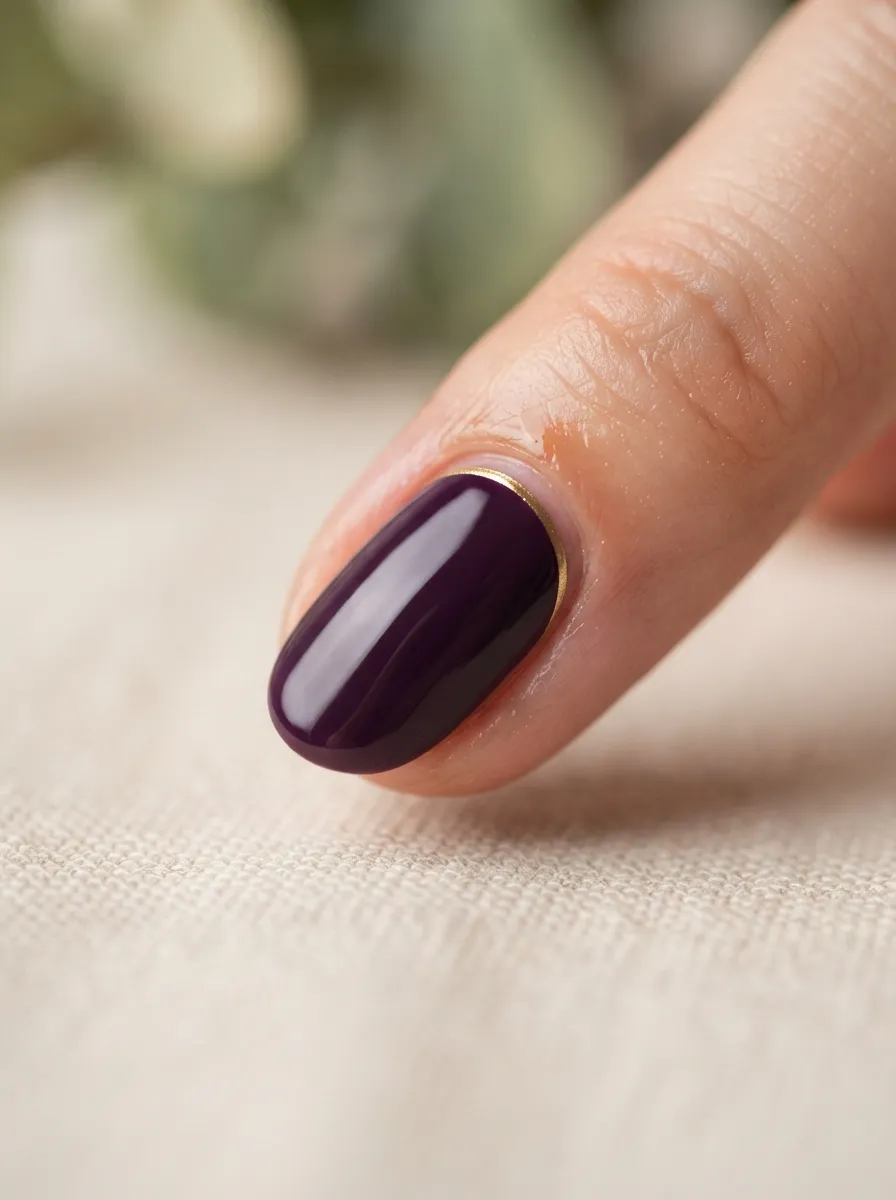 Gold Cuticle Line on Purple Nails