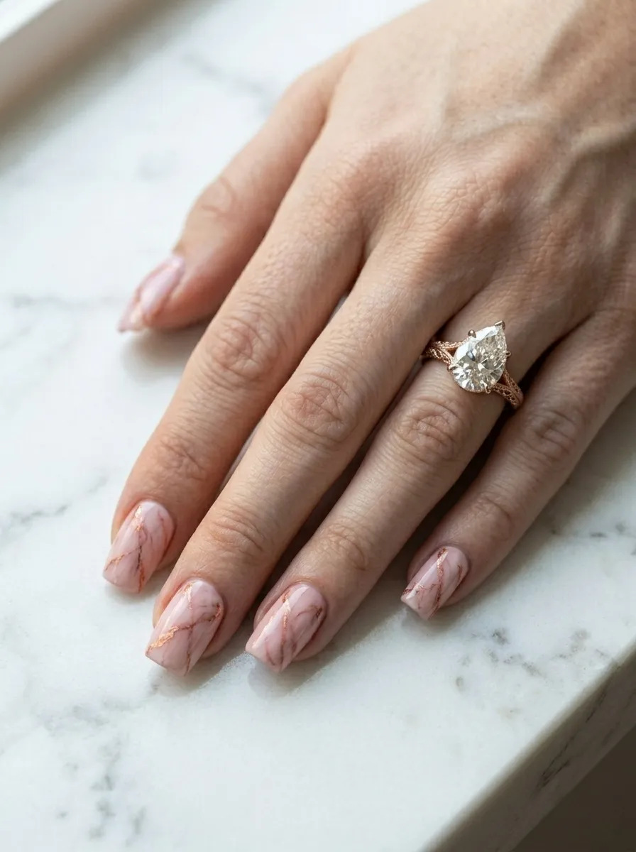 Pink Marble Square Nails