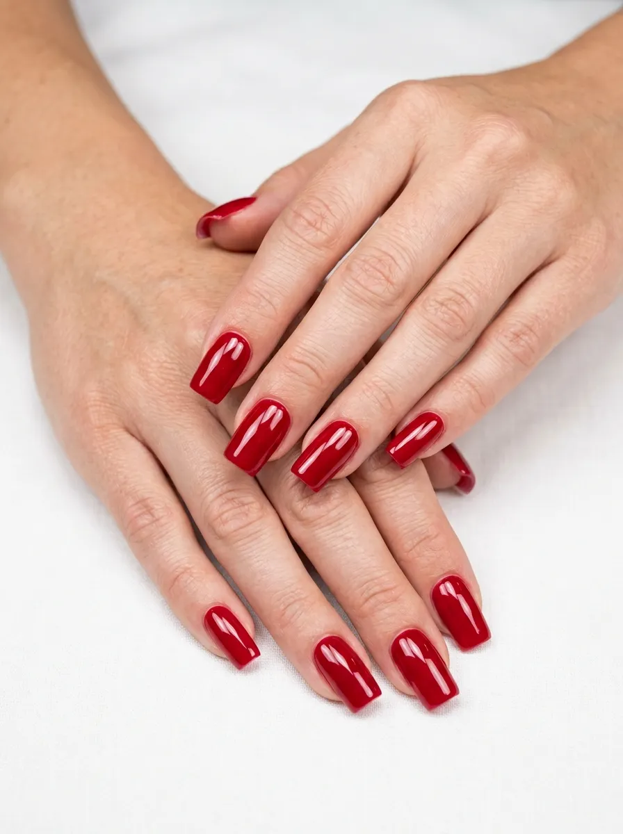 Cherry Red Square Nails