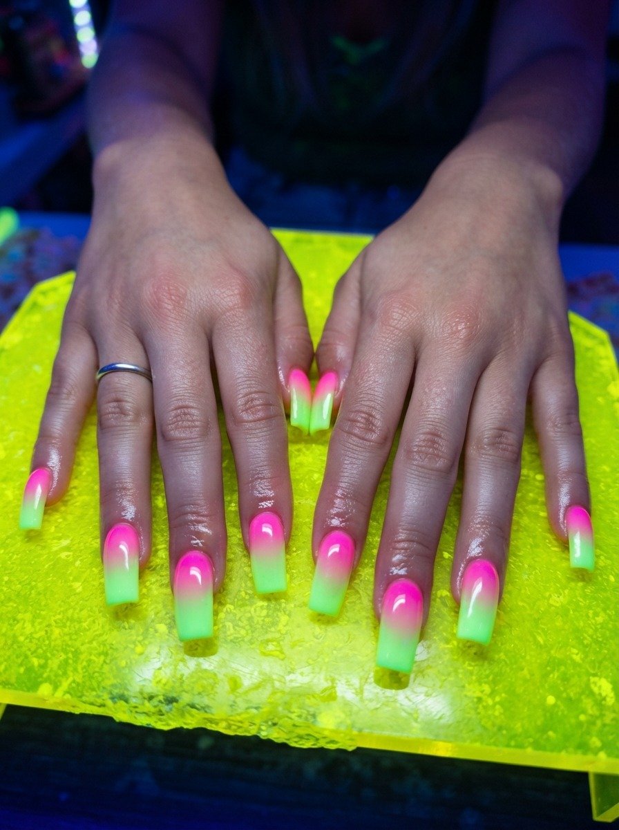 Neon Pink to Slime Green Ombre