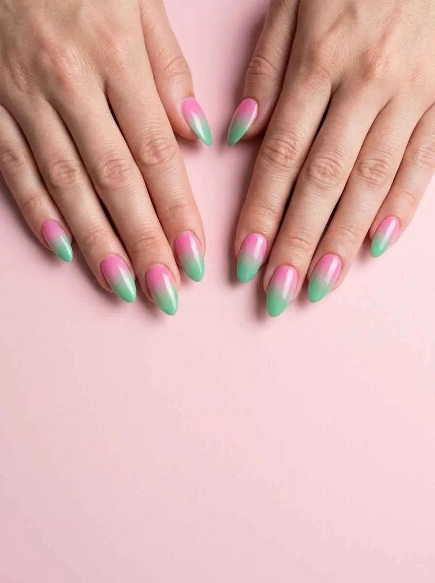 Pink and Green Ombre Press-On Nails