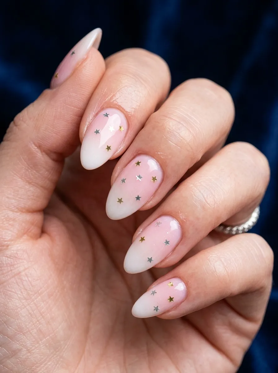 Pink Ombre Nails with Star Glitter