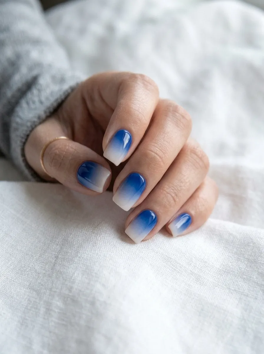 Blue Aura Ombre Fade Nails