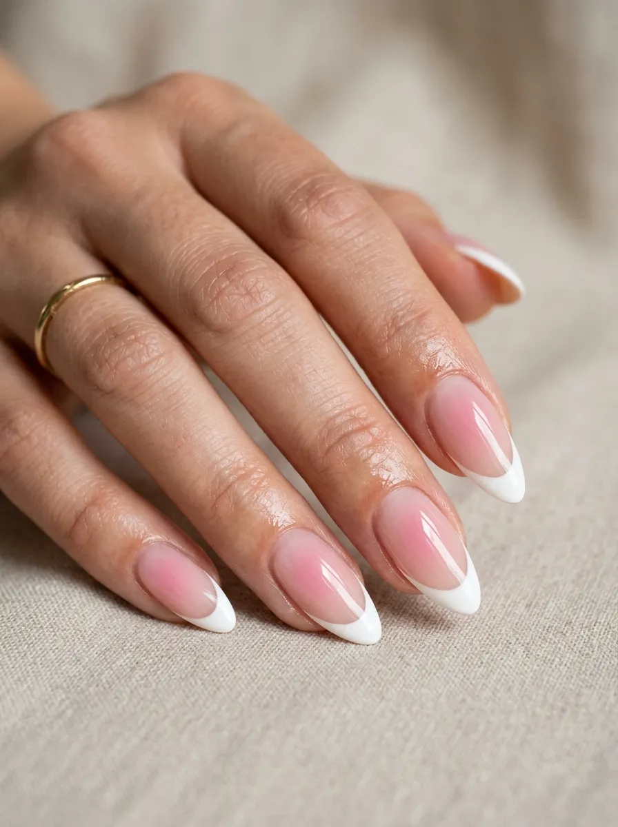 Pink and White French Aura Tips