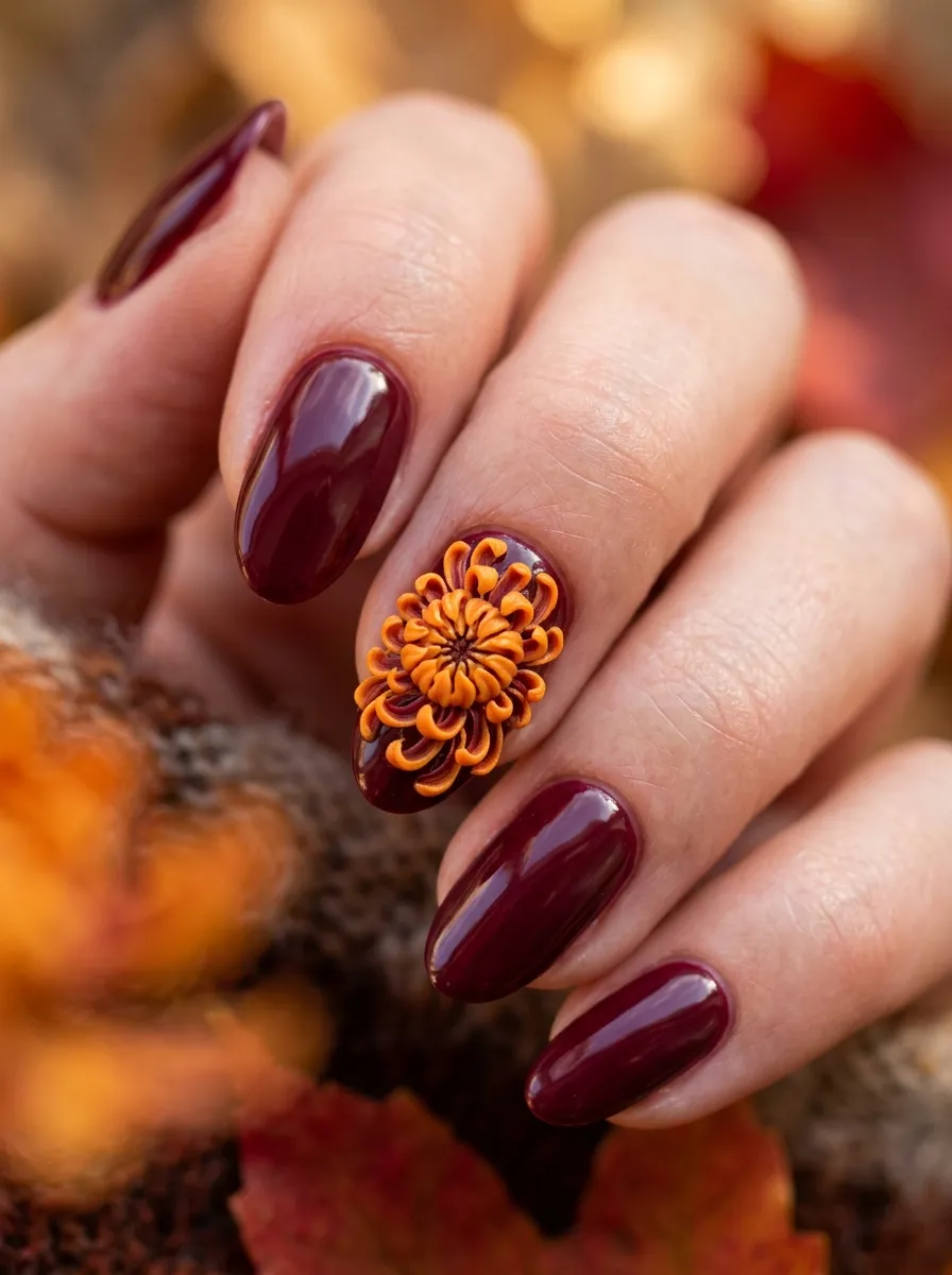 Chrysanthemum Fall Nails