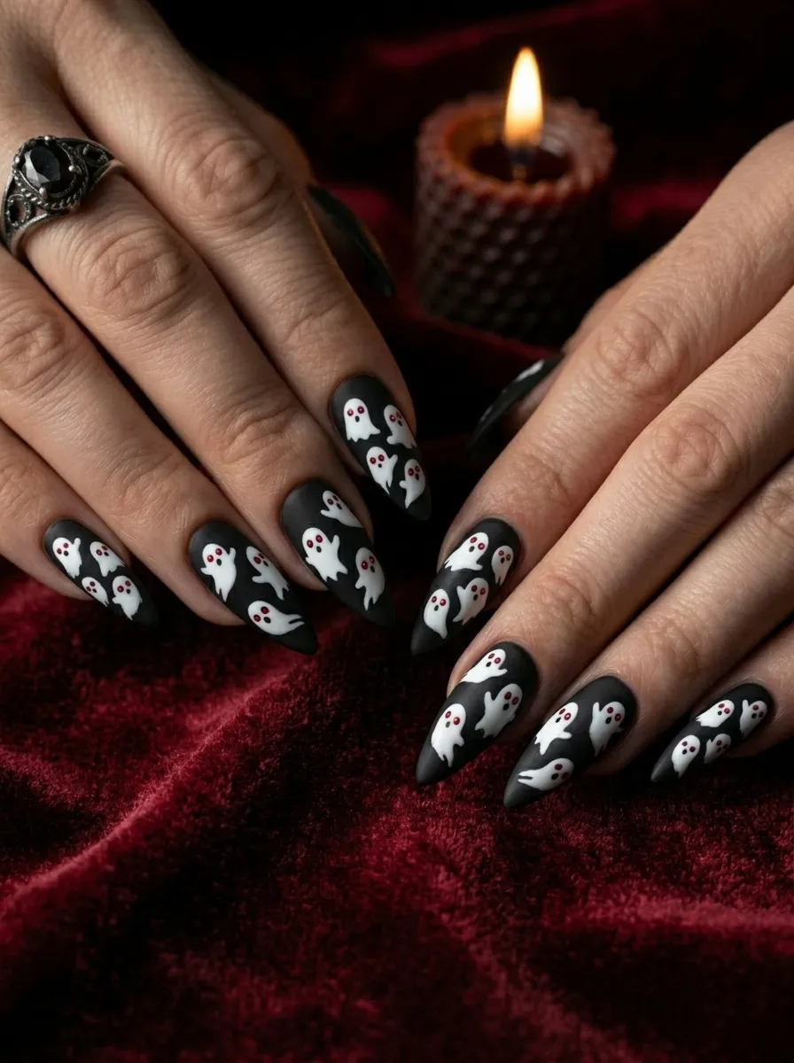 Ghost Nails with Red Eyes