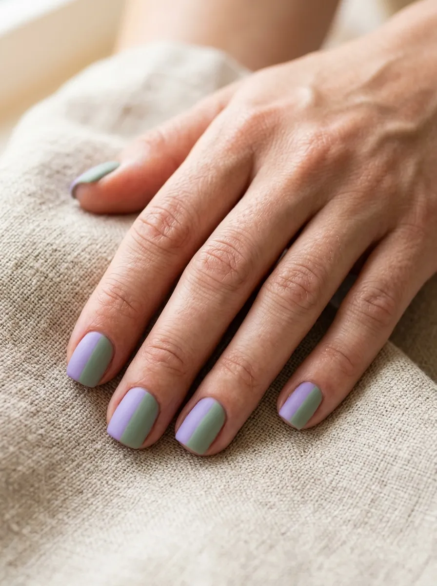 Lavender and Sage Color Block Nails