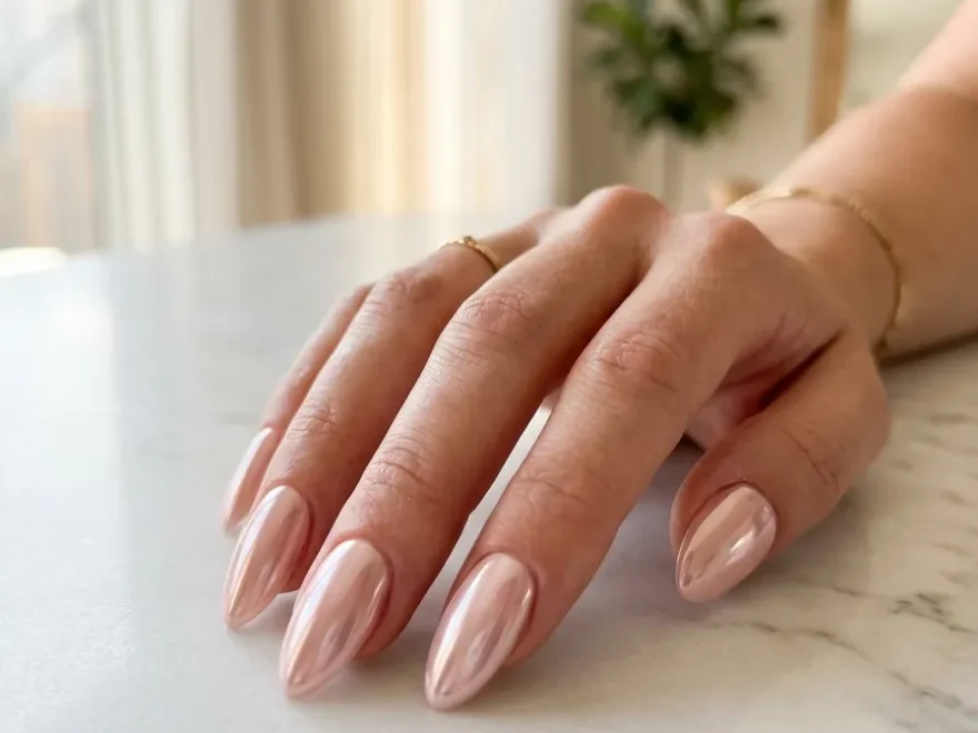 Light Pink Chrome Nails Ideas