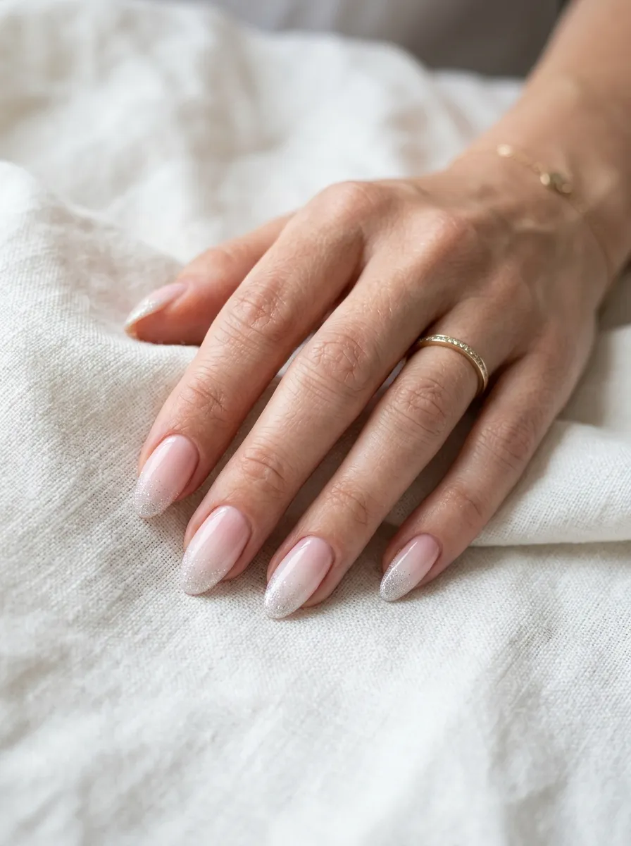 Classic Soft Pink to White Ombre with Fine Silver Glitter