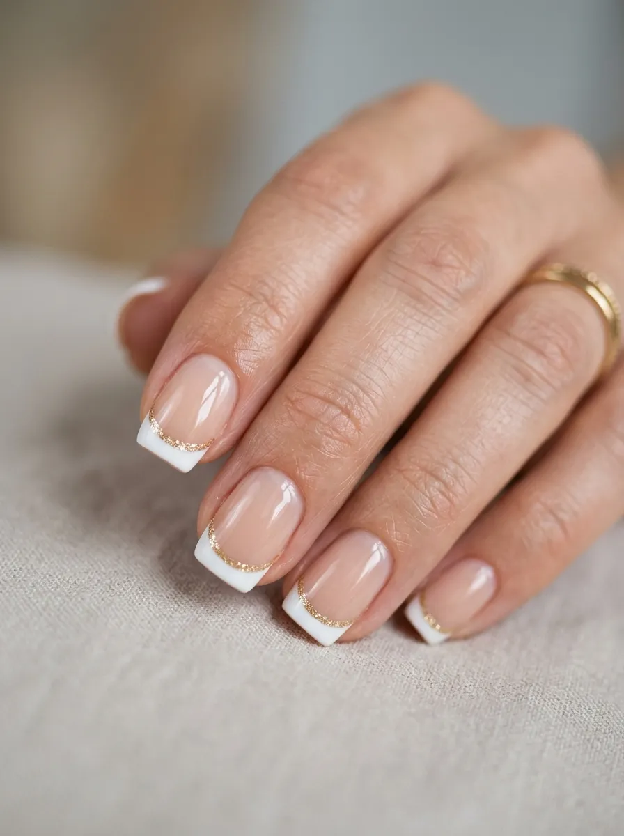 Classic French Tip With Glitter Edge