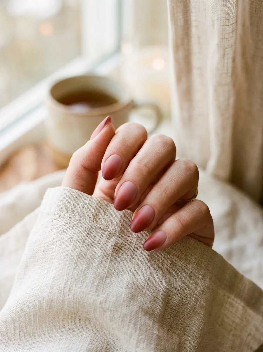 Subtle Tonal Red Ombre Nails