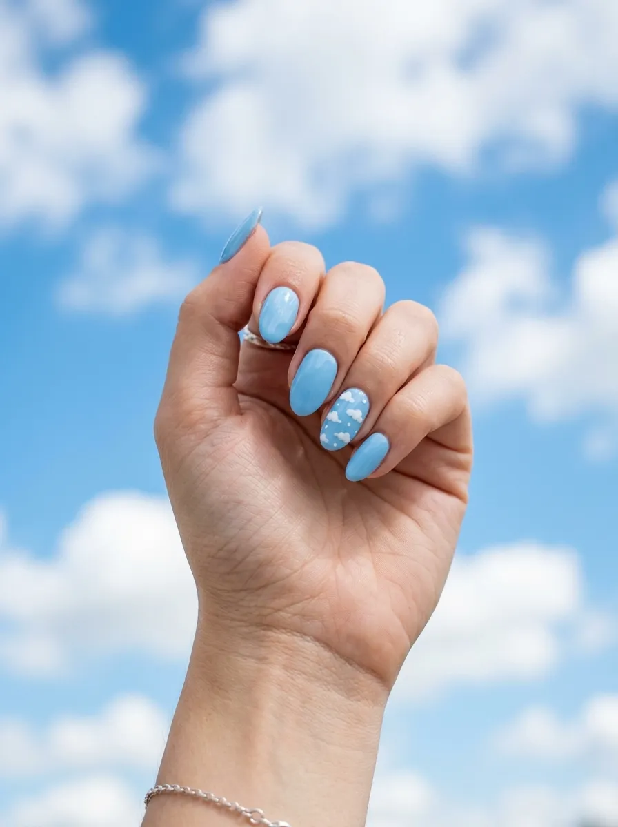 Light Blue with White Cloud Accents