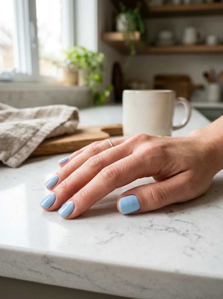 Light Blue Short Nails
