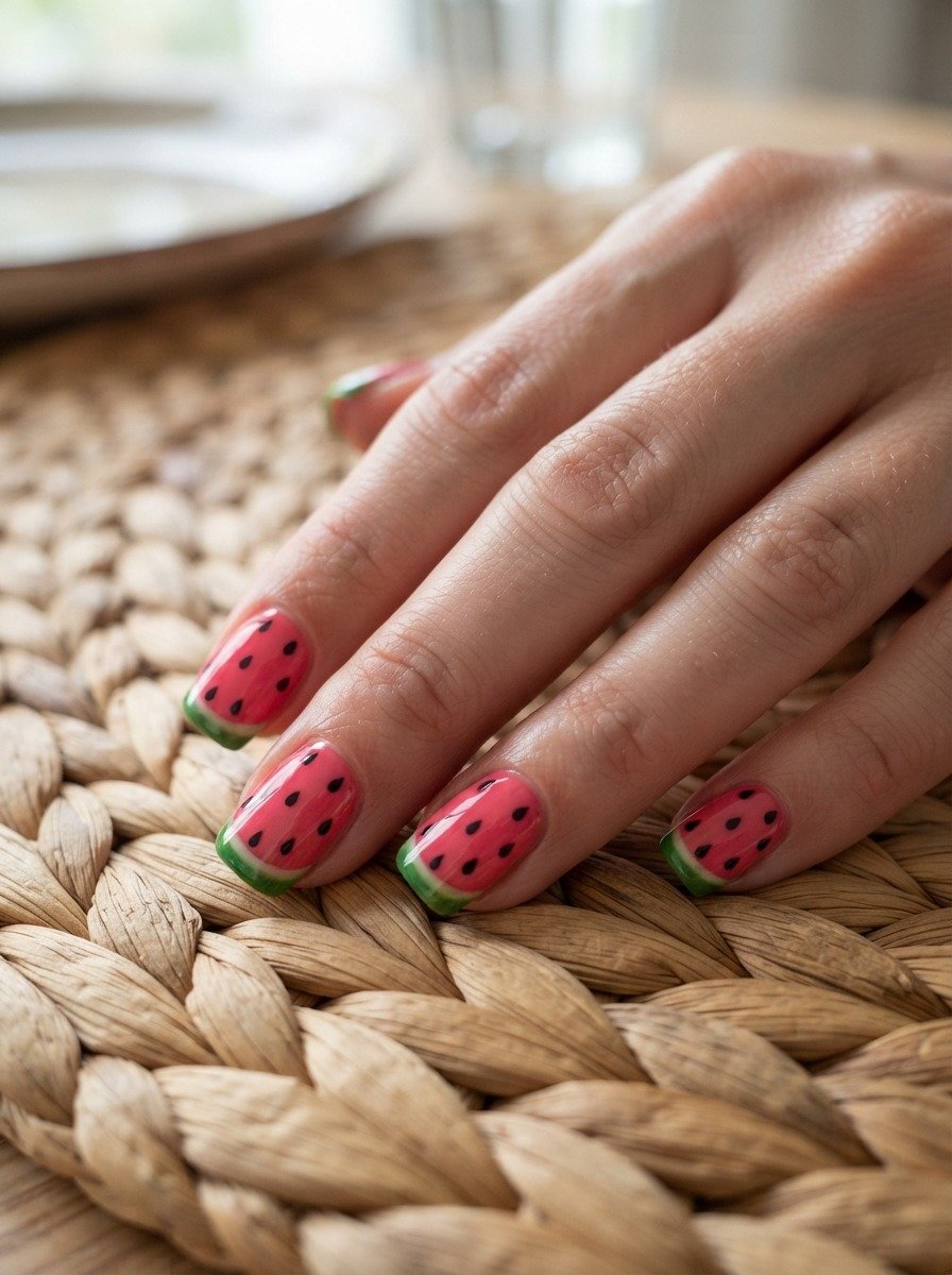 Watermelon Squoval Nails