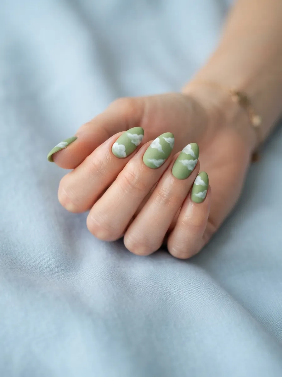 Matcha Green Cloud Nails