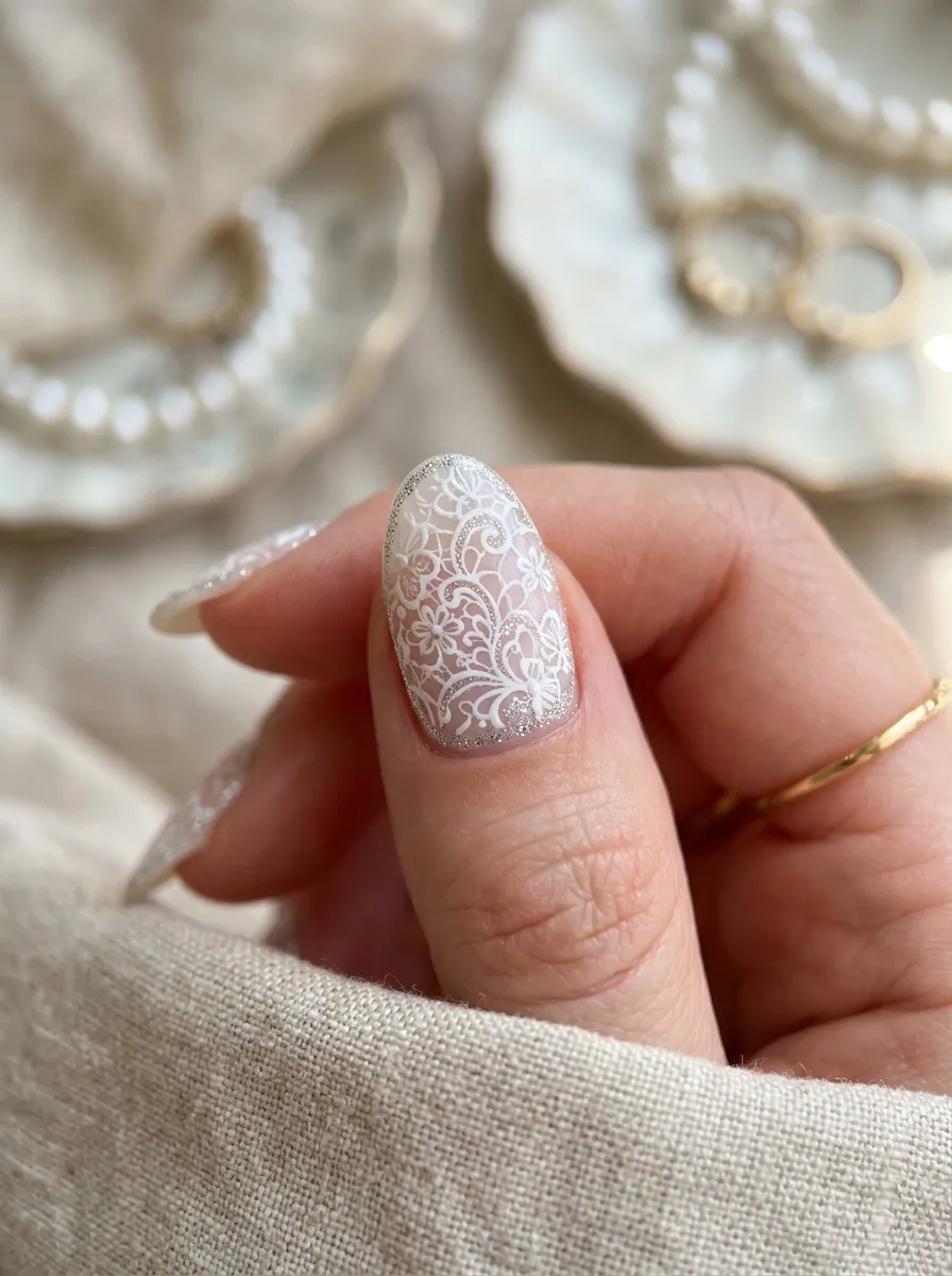 Glitter And Lace Pattern Nails