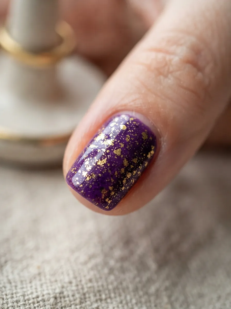 Gold Speckled Purple Nail Art