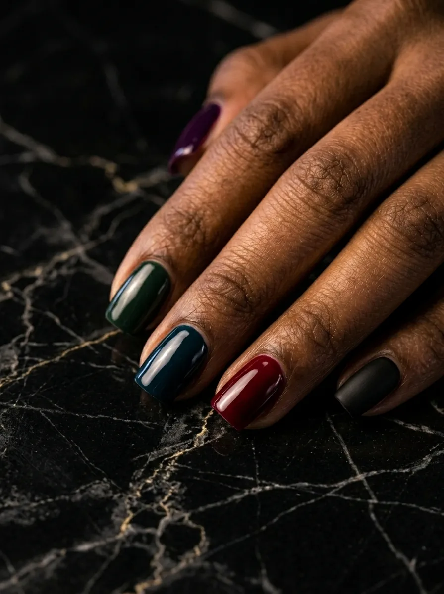 Dark Rainbow Nails
