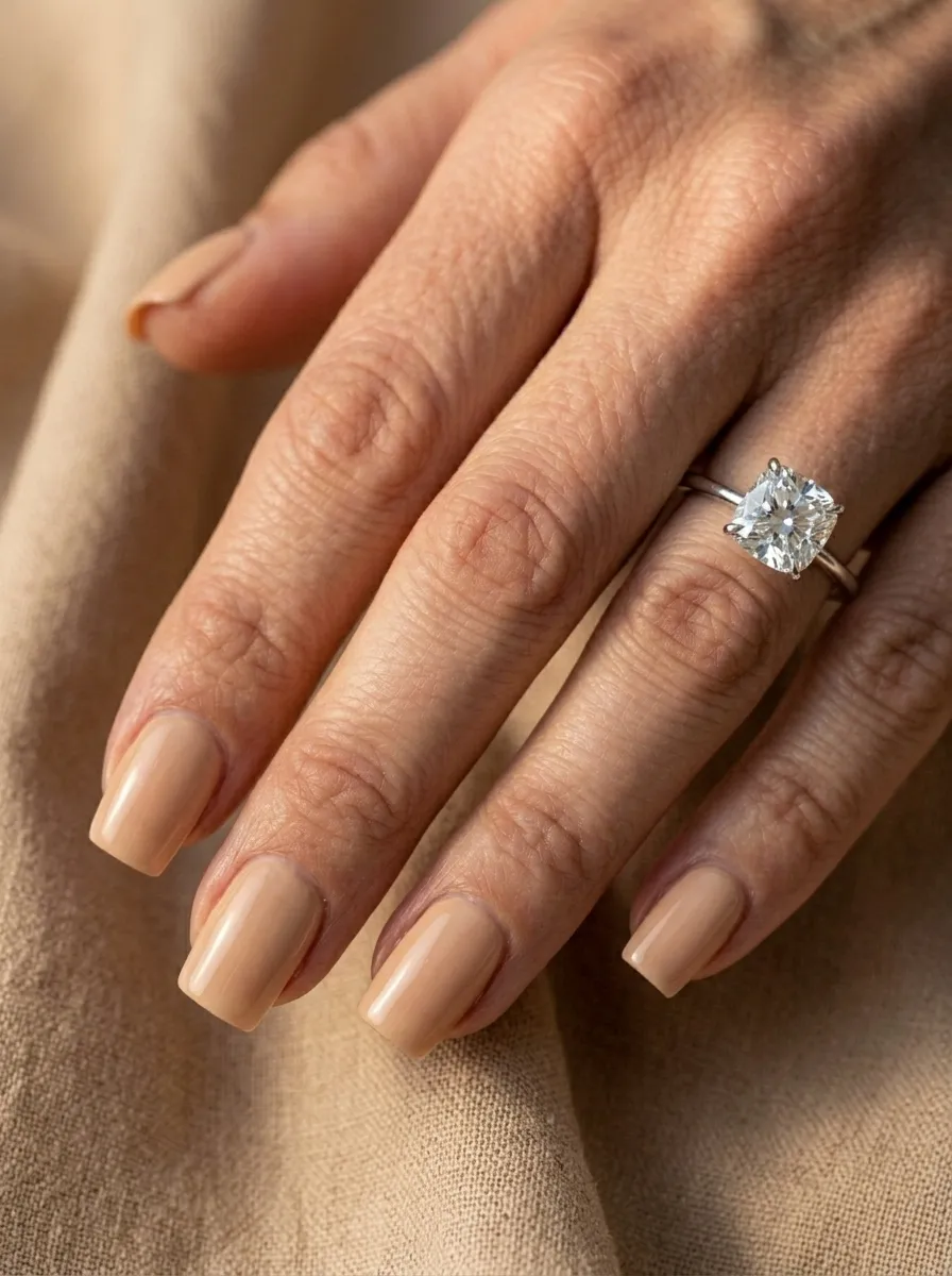 Neutral Beige Square Nails