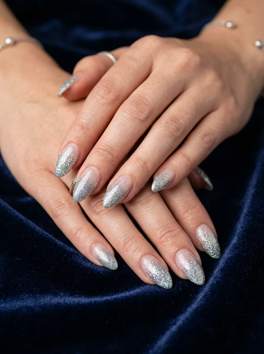 Glitter Ombre on Almond Nails