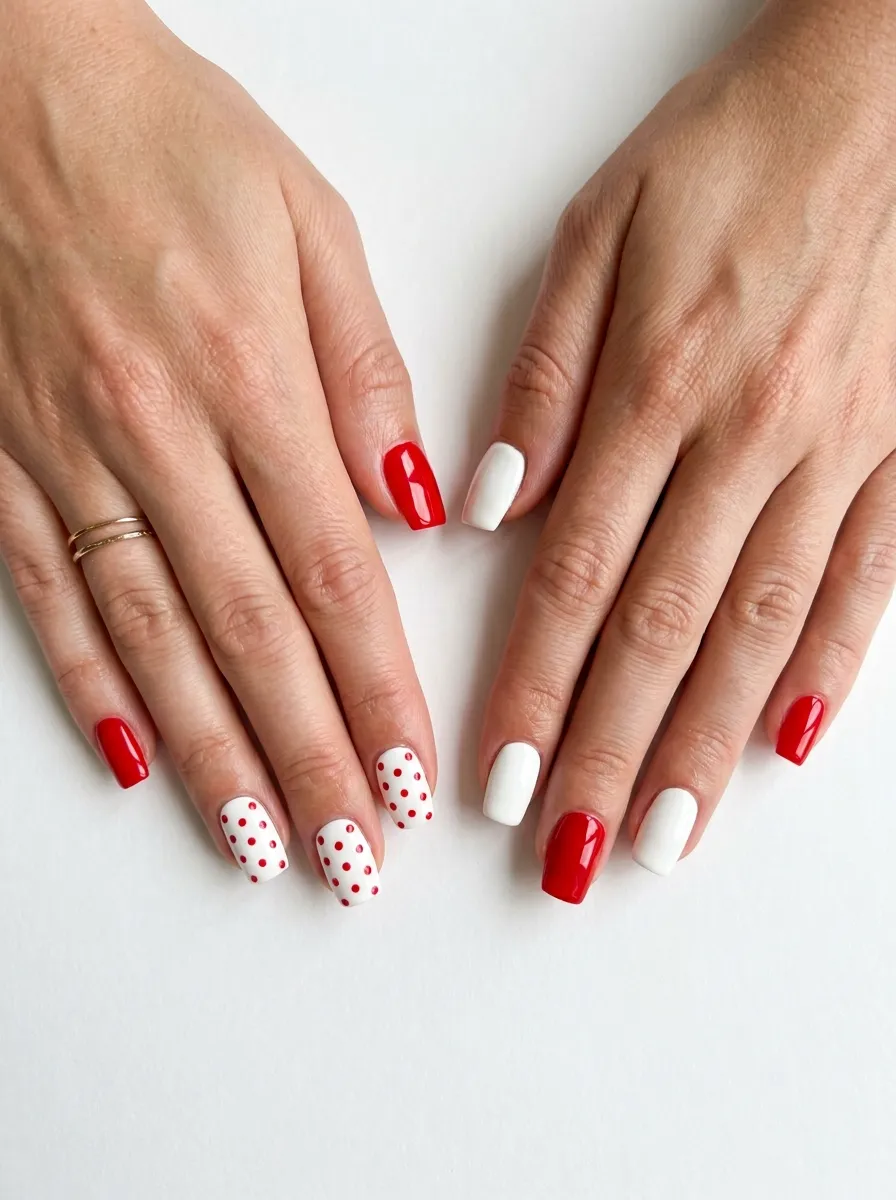 Red and White Nails