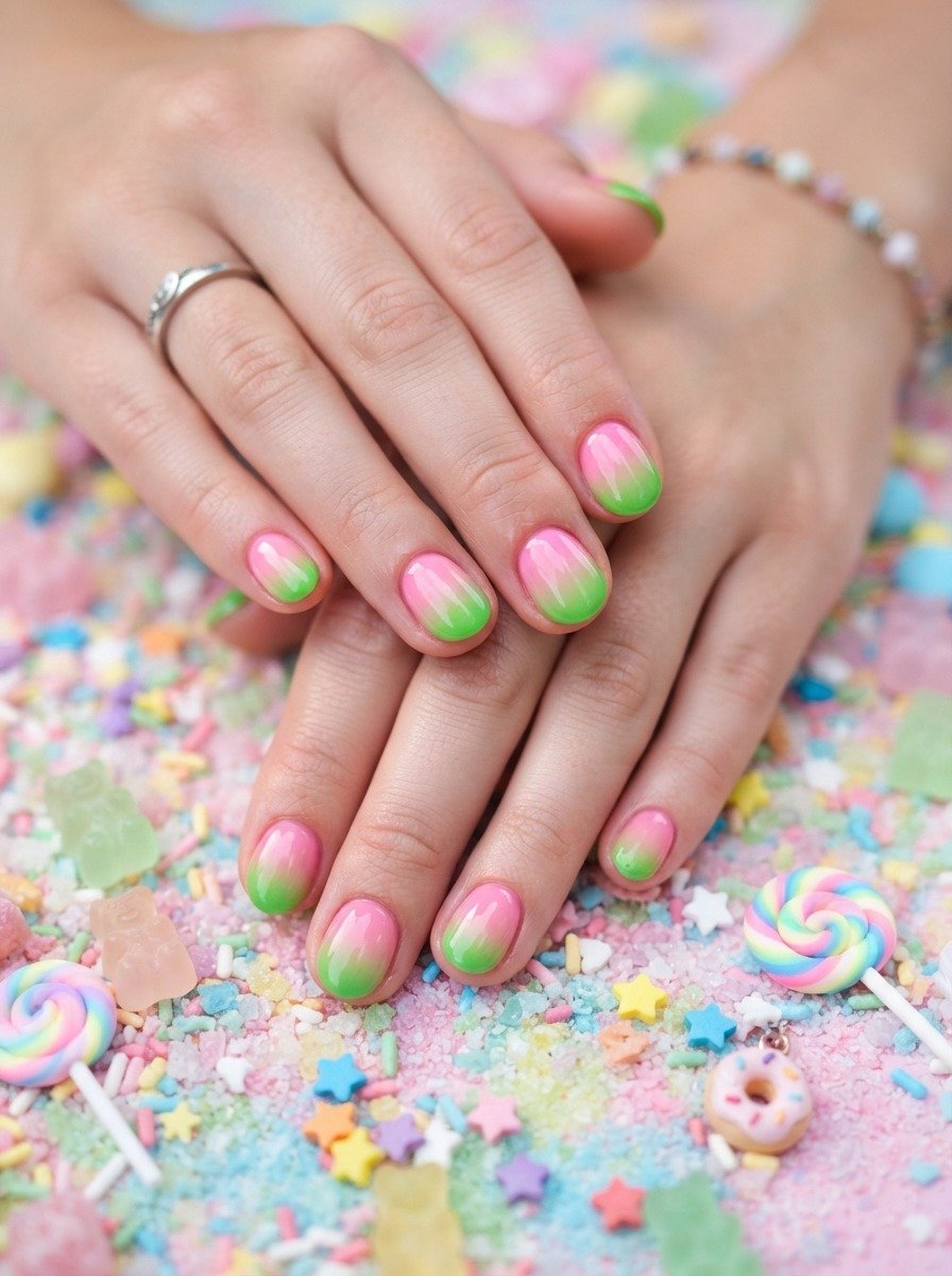 Candy Pink to Grass Green Ombre