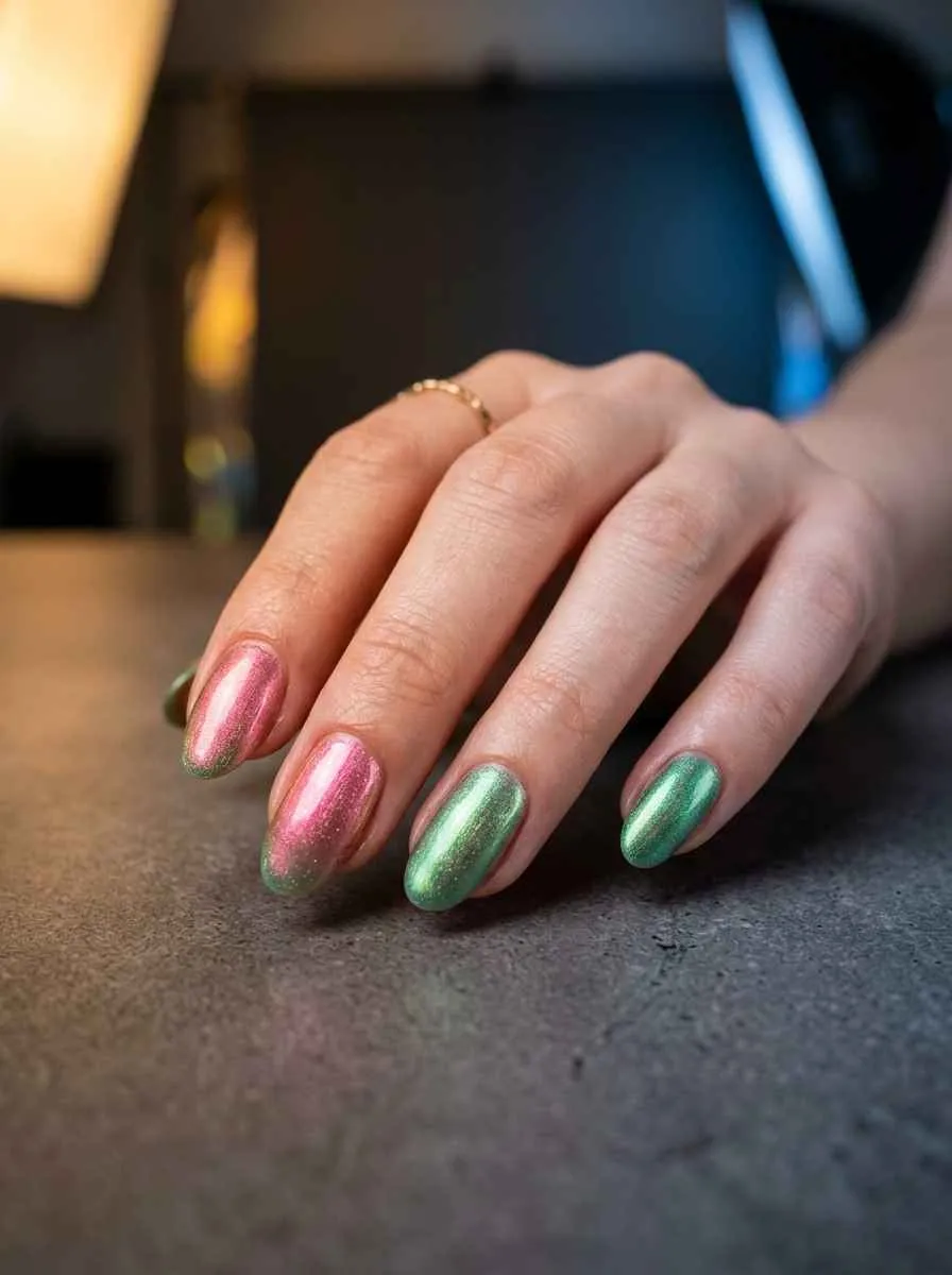 Pink and Green Color Shift Ombre