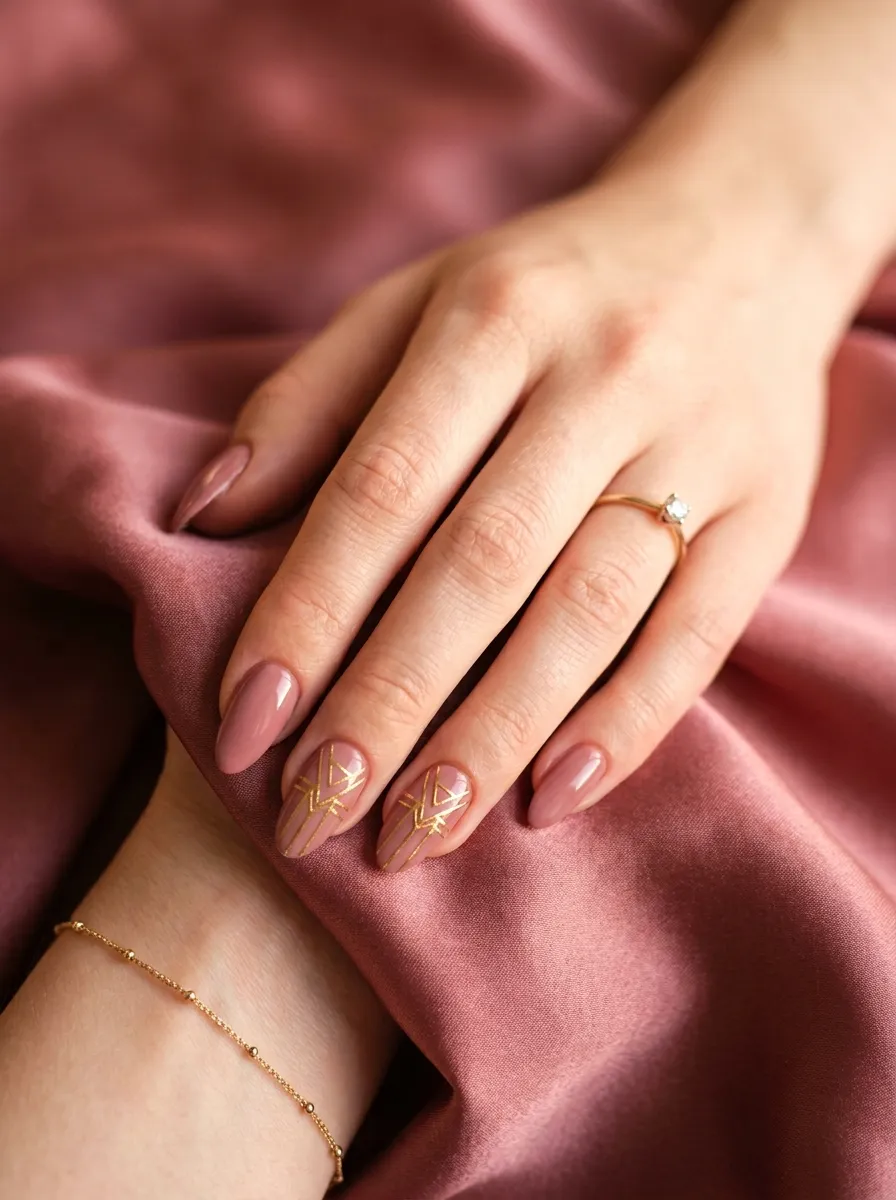 Dusty Rose with Delicate Gold Line Art