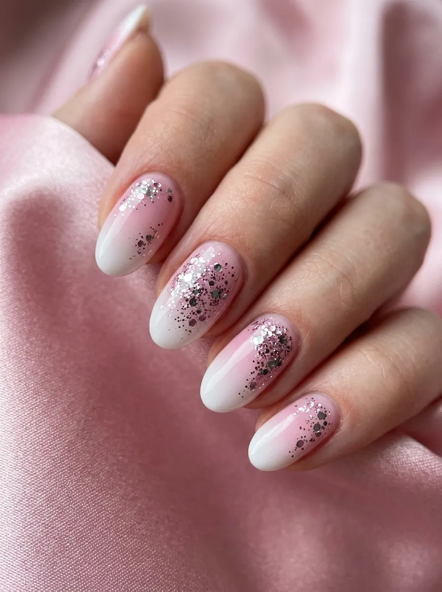 Ombre Nails with Scattered Glitter Clusters
