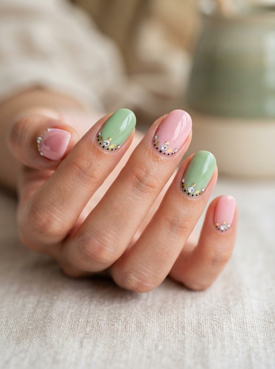 Watermelon Nails With Rhinestones
