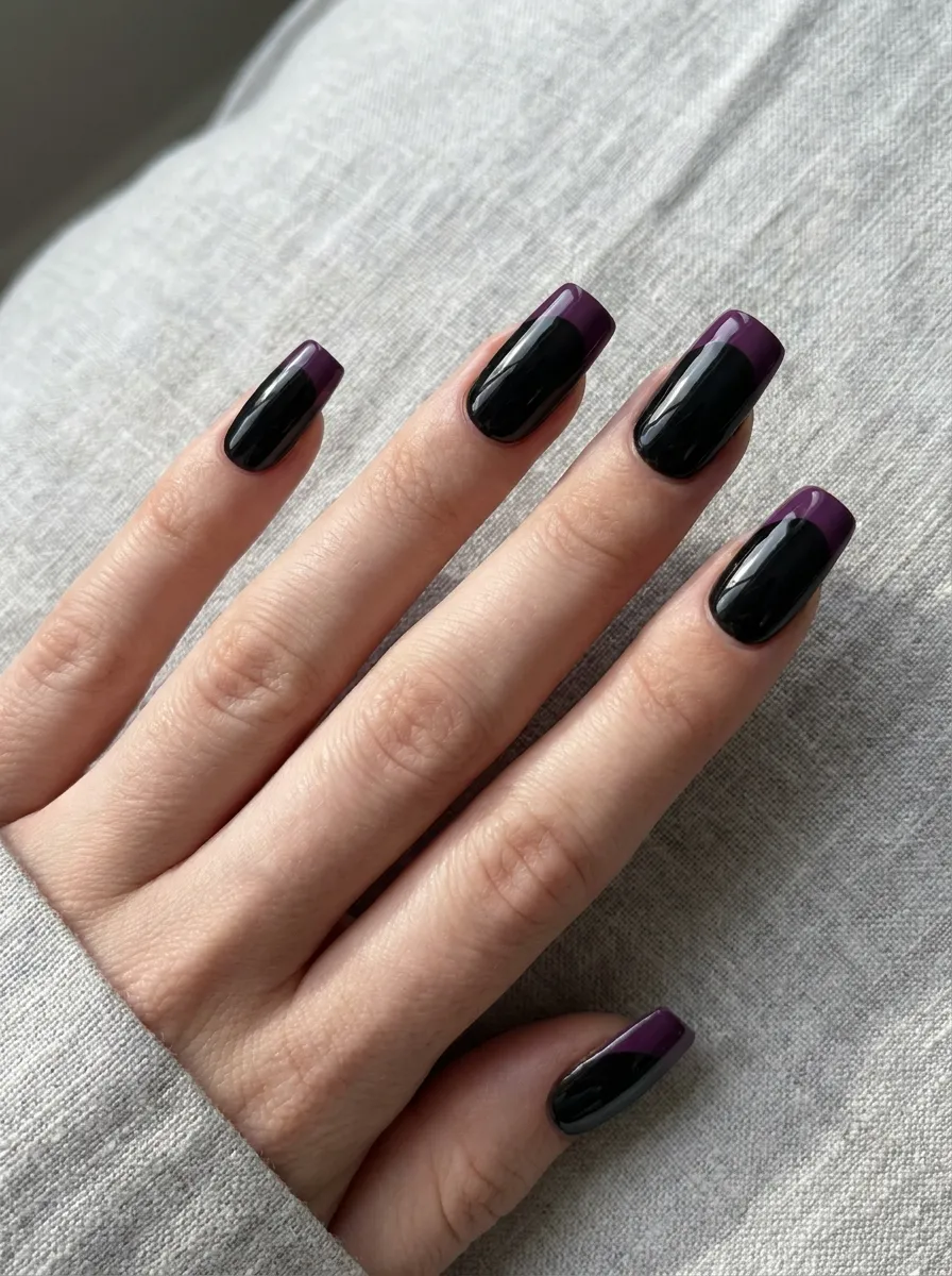 Purple and Black Two-Tone French Tip