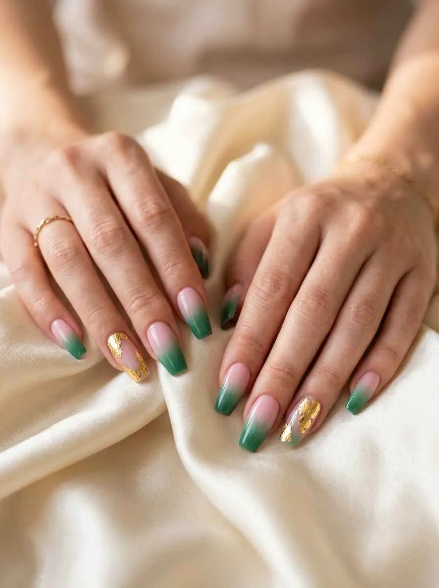 Pink and Green Ombre with Gold Foil Accents