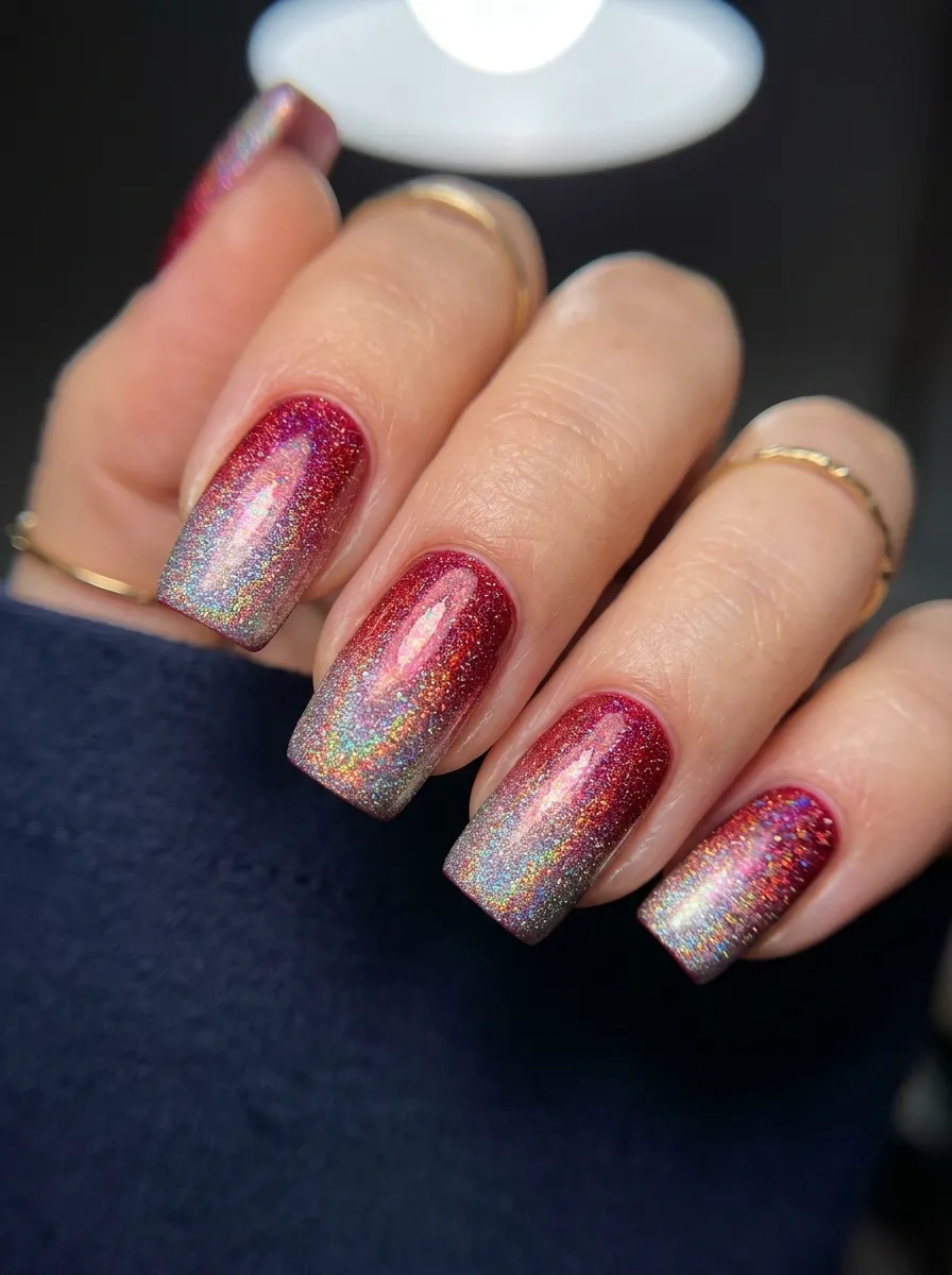 Red Holo Ombre Nails