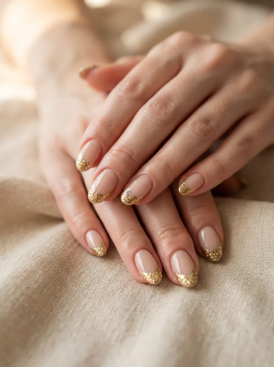 Glittery French Tips in Gold